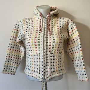 World Folk Art Kids Tweed Hooded Jacket Coat Shacket Rainbow Oversized Elf Hat M